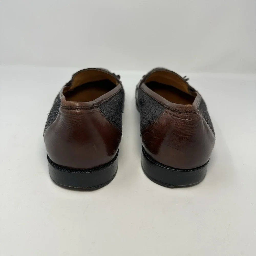 JOHNSTON & MURPHY Woven Tassel Loafers Men's Sz 8.5 Two tone Black Brown Leather